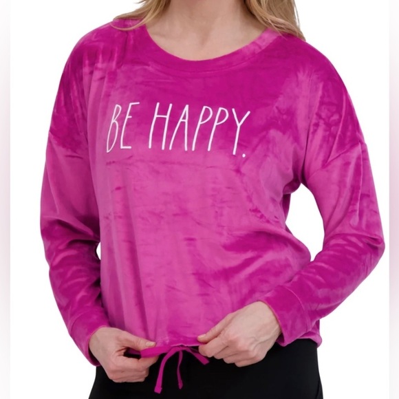 “Be Happy” Velour Drawstring Sweatshirt - NWT - Size L - Picture 1 of 12